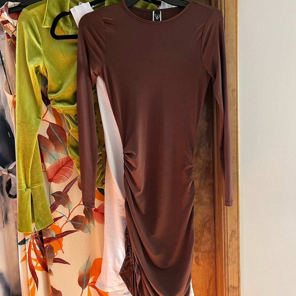 Windsor Brown Long Sleeve Fitted Midi Dress - Picture 7 of 11